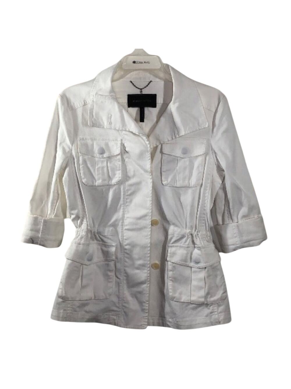 BCBGMaxAzria Bronnen Safari Jacket S White Open Back Utility Quiet Luxury